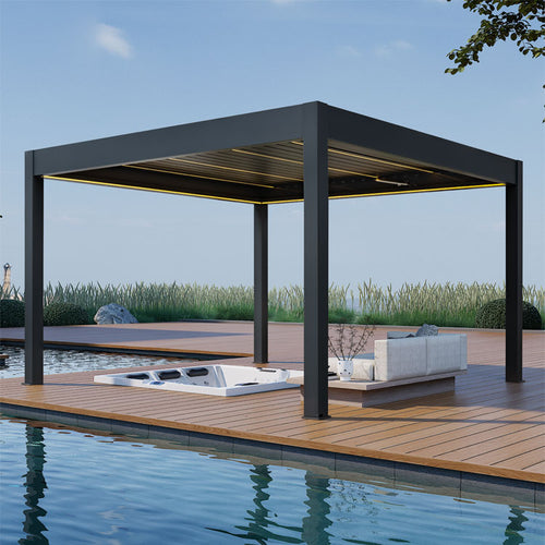 Pergola P8-4A – 4×4 m, Anthrazit, Elektrisch