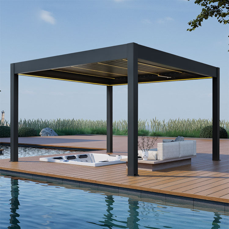 Pergola P8-4A – 4×4 m, Anthrazit, Elektrisch – Hauptansicht