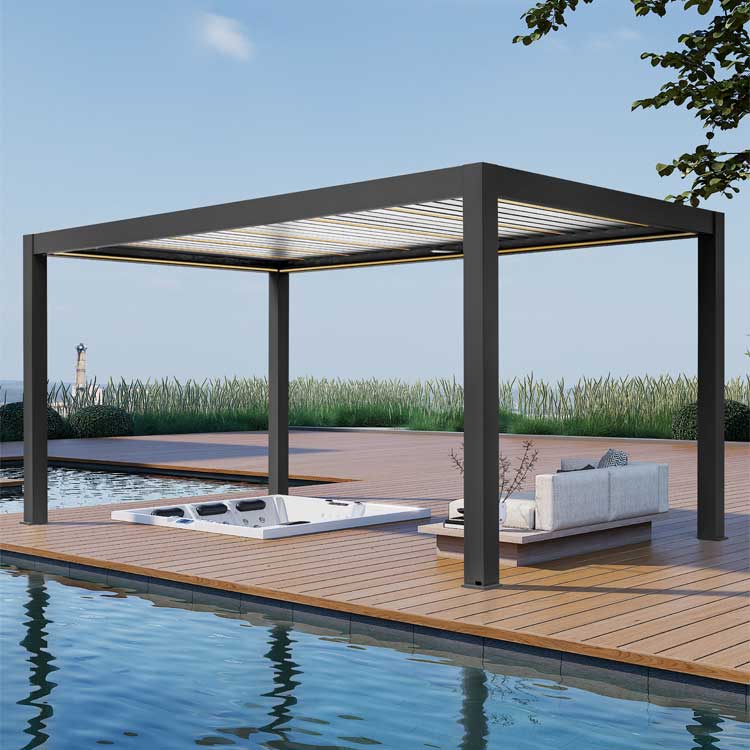Pergola P8-3C – 3×5 m, Schwarz-Weiß, Elektrisch – Hauptansicht
