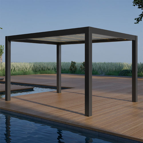 Pergola P8-3B – 3×4 m, Schwarz-Weiß, Elektrisch