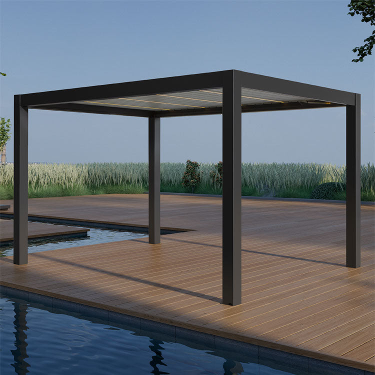 Pergola P8-3B – 3×4 m, Schwarz-Weiß, Elektrisch – Hauptansicht