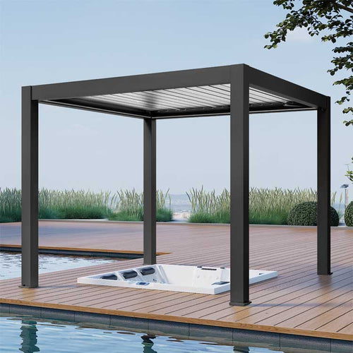 Pergola P8-3A – 3×3 m, Schwarz-Weiß, Elektrisch