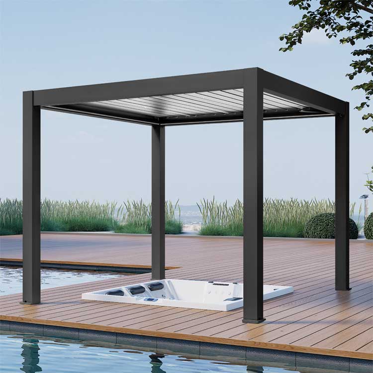 Pergola P8-3A – 3×3 m, Schwarz-Weiß, Elektrisch – Hauptansicht