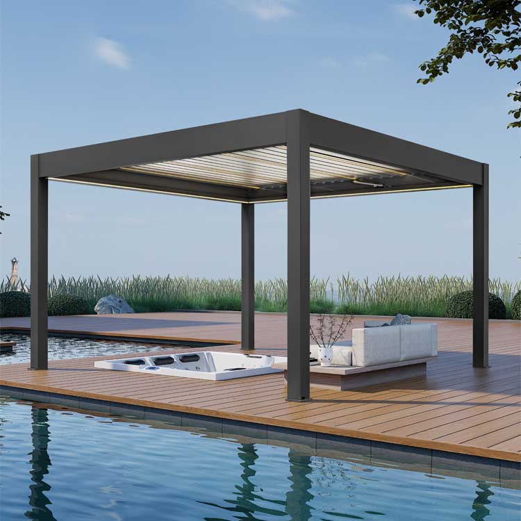 Pergola P8-4A – 4×4 m, Schwarz-Weiß, Elektrisch – Hauptansicht