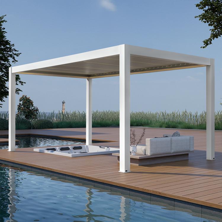 Pergola P8-3C – 3×5 m, Weiß, Elektrisch – Hauptansicht
