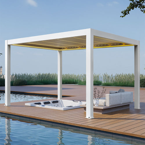 Pergola P8-3B – 3×4 m, Weiß, Elektrisch