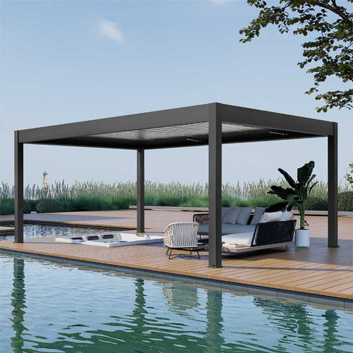 Pergola P8-4B – 4×6 m, Schwarz-Weiß, Elektrisch